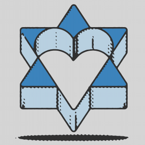 Illustration of a star of David with a heart-shaped cutout on the inside