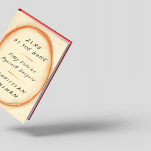 The image shows the book "Zero at the Bone" by Christian Wiman, which has a tan cover with an orange circle drawn on it. 