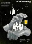Illustration of two hands with a silhouette of people sitting in a circle on chairs in between the hands.