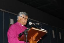 Bishop Rubin Phillip speaks at the Good Friday service. Photo via Diakonia Council of Churches on Facebook. Bishop Rubin Phillip. Photo via Diakonia Council of Churches on Facebook.