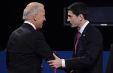 Vice President Joe Biden and candidate Paul Ryan at the VP Debate. Photo credit should read SAUL LOEB/AFP/GettyImages Photo credit should read SAUL LOEB/AFP/GettyImages