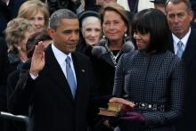 U.S. President Barack Obama is sworn in during the public ceremony. Alex Wong/Getty Images Alex Wong/Getty Images