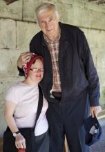 Jean Vanier and a resident of L'Arche named Kathy in L'Arche Bognor in Trosly, France. Photo via Christopher Bremrose / Flickr Photo via Christopher Bremrose / Flickr