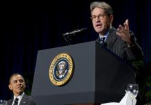 Author Eric Metaxas speaks at the National Prayer Breakfast 2/2/12. Photo via Getty Images. Author Eric Metaxas speaks at the National Prayer Breakfast. (Getty Images)