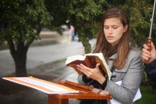 Angela Kissel reads Scripture at the #FaithfulFilibuster last week. Photo by Brandon Hook / Sojourners Photo by Brandon Hook / Sojourners