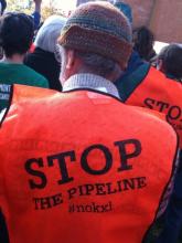 A demonstrator at Sunday's anti-Keystone XL pipeline rally in Washington, D.C. Photo for Sojourners by Joan Bisset. A demonstrator at Sunday's anti-Keystone XL pipeline rally in Washington, D.C. P