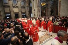 Cardinals attend a solemn Mass at St. Peter’s before the conclave. Photo courtesy Religion News Service.