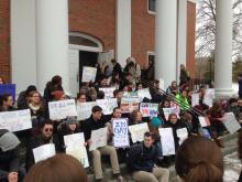 Wheaton students coordinated a sit-in demonstration before a chapel speaker. Courtesy One Wheaton Courtesy One Wheaton