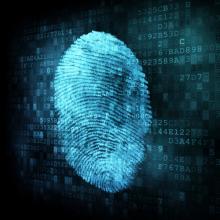 Unique fingerprint surrounded by data. Photo courtesy Maksim Kabakou/shutterstock.com