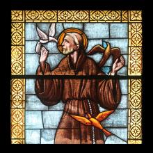 Saint Francis of Assisi, stained glass in the church of St. James the Greater in Elba, Italy. Zvonimir Atletic / Shutterstock Zvonimir Atletic / Shutterstock
