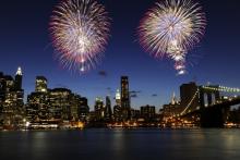 Spectacular fireworks over Downtown Manhattan. Via Saurabh13/Shutterstock.