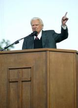 Rev. Billy Graham at the Billy Graham Crusade June 25, 2005 in Flushing, New York. Photo via Shutterstock, by Anthony Correia