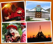 Theremin, Yurt, Holy Fool, Burning Man. Collage by Cathleen Falsani. Theremin, Yurt, Holy Fool, Burning Man. Collage by Cathleen Falsani.