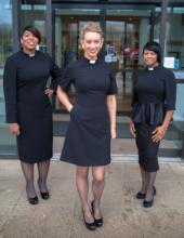 Camelle Daley, a London-trained fashion designer, has designed new clerical wear for women. Photo courtesy Jonathan Self