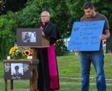 Bishop of Manchester, Peter Anthony Libasci, at a vigil on Aug. 23 for James Foley. Shawn St.Hilaire / Democrat Photo. Shawn St.Hilaire / Democrat Photo.