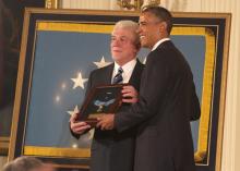 President Obama presents the Medal of Honor on Thursday to Ray Kapaun, Emil Kapaun’s nephew. Photo courtesy RNS.