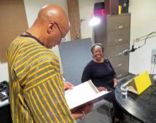 “A Season’s Griot” show host Madafo Lloyd Wilson and storyteller Joyce Grear Amanda Greene/WilmingtonFAVS.com Via RNS