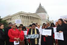 The Rev. Barbara Williams-Skinner leads the “pray-in.” Photo via Adelle M. Banks / RNS Photo via Adelle M. Banks / RNS
