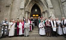 Clergy and faith leaders gather in support of gay marriage. Photo by Mike DuBose, United Methodist News Service/RNS.
