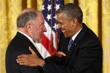 Barack Obama awards Robert Putnam the 2012 National Humanities Medal. Photo via REUTERS / Kevin Lamarque / RNS Photo via REUTERS / Kevin Lamarque / RNS
