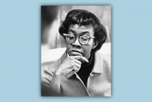 Gwendolyn Brooks holding chin in one hand and looking down, Chicago (1972)