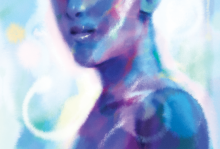 A blue and purple illustration of a human torso and head