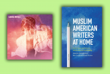 The cover of Laura Mvula's album is a photo of her dancing among stars and galaxies, and the cover of 'Muslim Writers At Home' is a blue background with a pen.