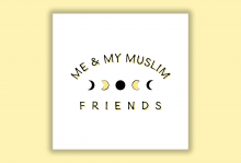 the image is the cover of a podcast called Me and My Muslim friends, which is a white and has all the phases of the moon in a row 