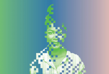 Portrait of a young person who is made up of pixels.