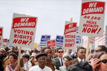 protest from the 1960's of people demanding voting rights