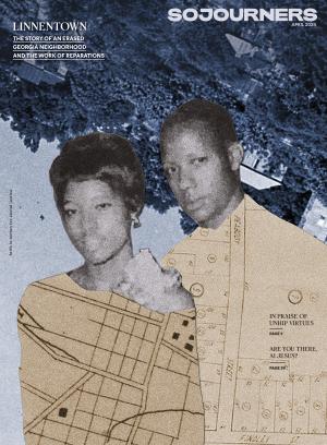 The cover is a collage of a young Black couple on an upside down, blue background. Their clothing is made up of old maps of Athens Georgia