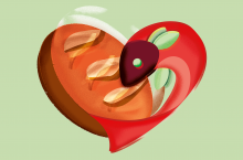Illustration of a seed sprouting inside a pink and orange heart