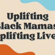 Black Maternal Health webinar graphic with orange, cream and blue swirls