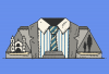 Illustration of a suit jacket where the scales of justice, containing the church and the figures of an adult and child, hang off the shoulders