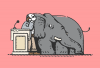 An illustration of a pastor whispering in to the ears of an elephant.