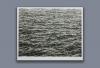 A black-and-white lithograph of rippling ocean waves, meticulously drawn by Vija Celmins so as to appear like a black-and-white photo.