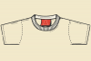 Illustration of the silhouette of a t-shirt with a red tag featuring a human outline