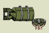 Illustration of a bomb next to hands holding out an empty bowl.
