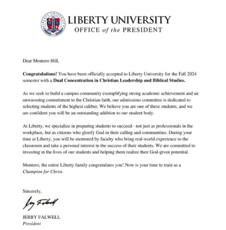 Lil Nas X Liberty University Letter